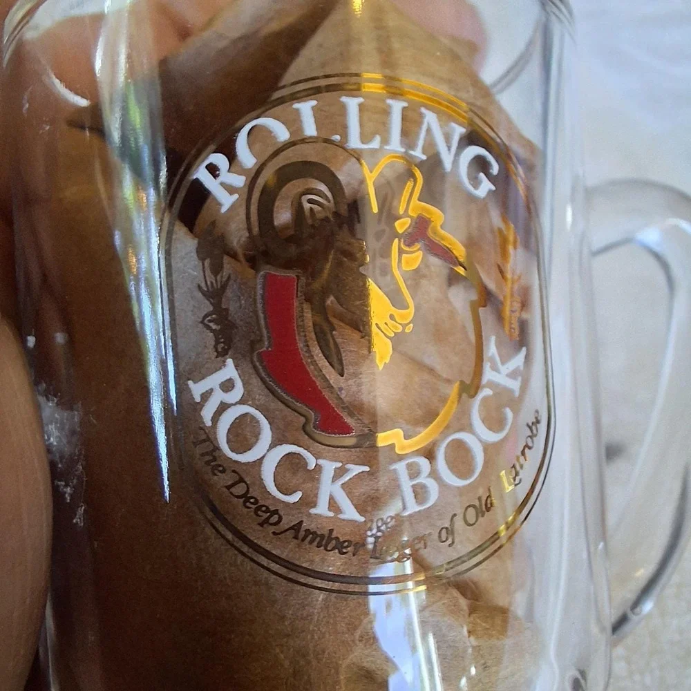 Set of 4 Rolling Rock Bock Miniature Glass Beer Mug Shot Glasses Made In France